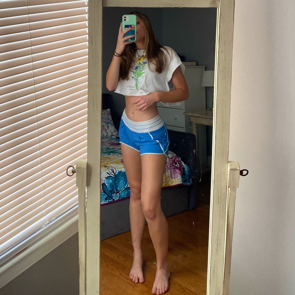 Blue Lululemon Sped Up Shorts 4”